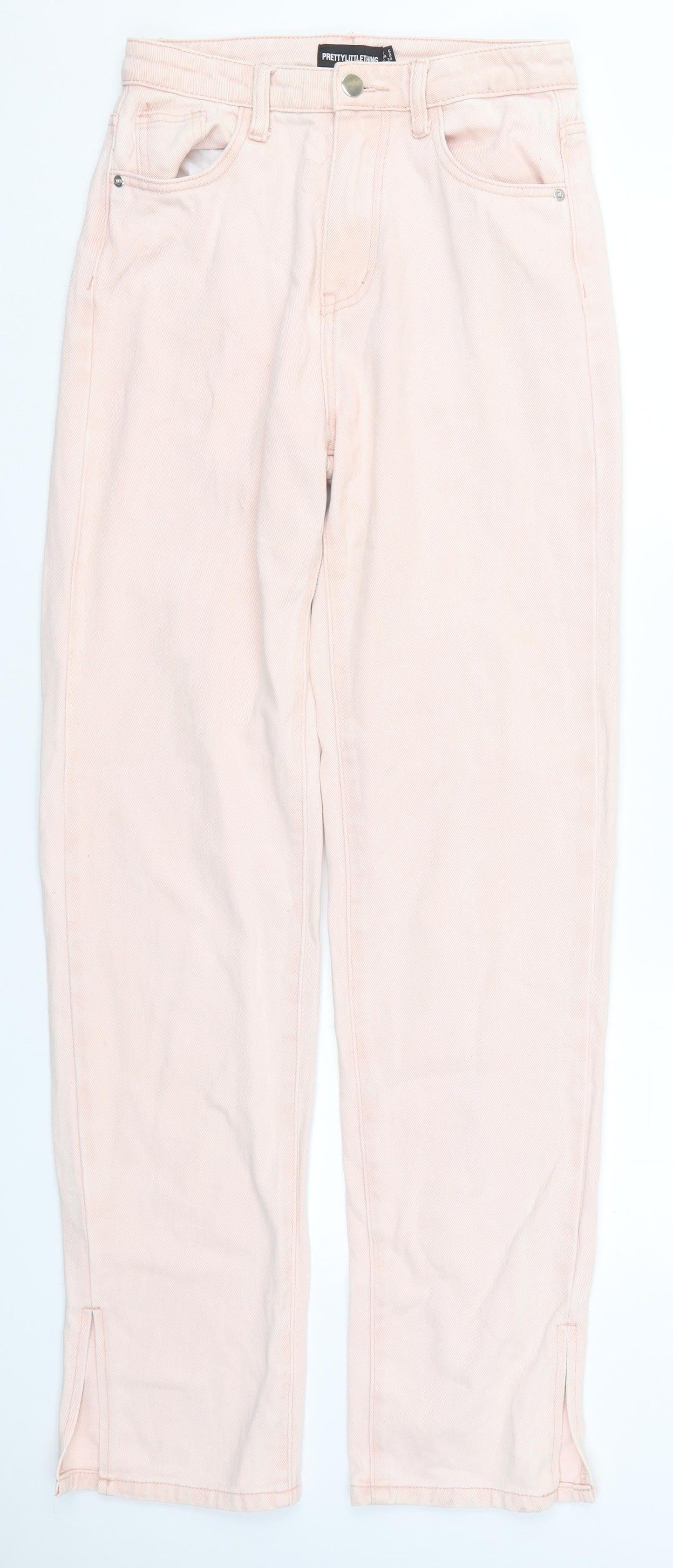 PRETTYLITTLETHING Womens Pink  Cotton Straight Jeans Size 6 L32 in Regular Button