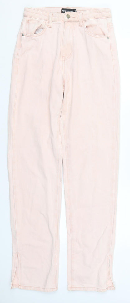 PRETTYLITTLETHING Womens Pink  Cotton Straight Jeans Size 6 L32 in Regular Button