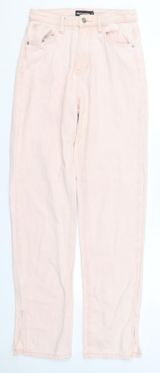 PRETTYLITTLETHING Womens Pink  Cotton Straight Jeans Size 6 L32 in Regular Button