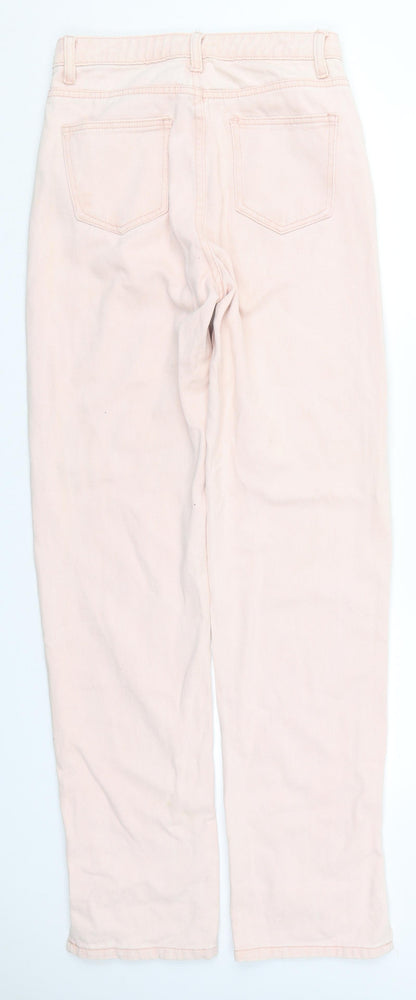 PRETTYLITTLETHING Womens Pink  Cotton Straight Jeans Size 6 L32 in Regular Button