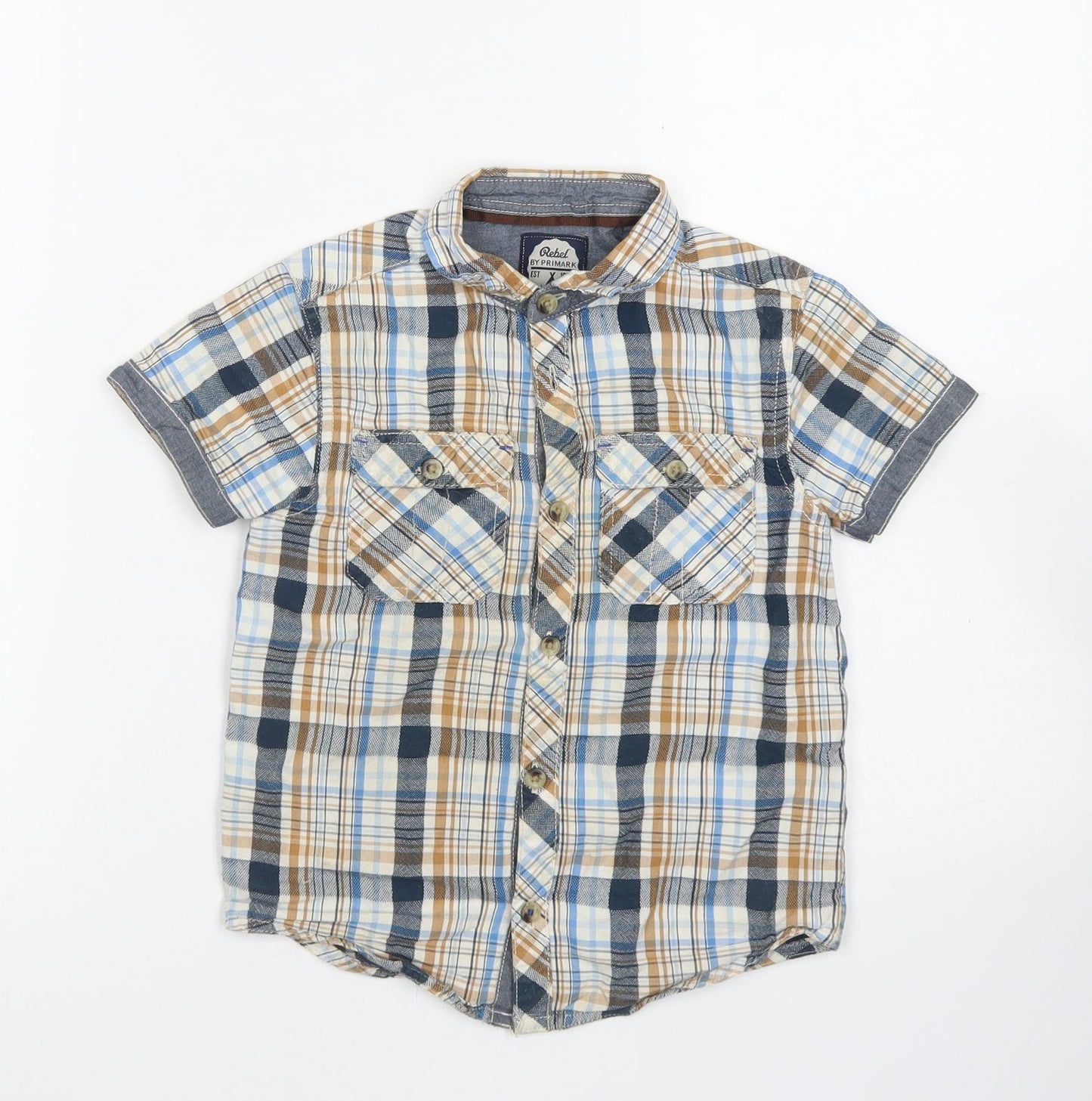 Rebel Boys Blue Plaid Cotton Basic Button-Up Size 5-6 Years Collared Button - Chest Pocket