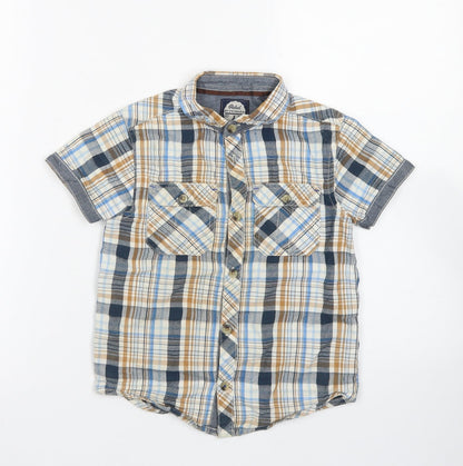 Rebel Boys Blue Plaid Cotton Basic Button-Up Size 5-6 Years Collared Button - Chest Pocket