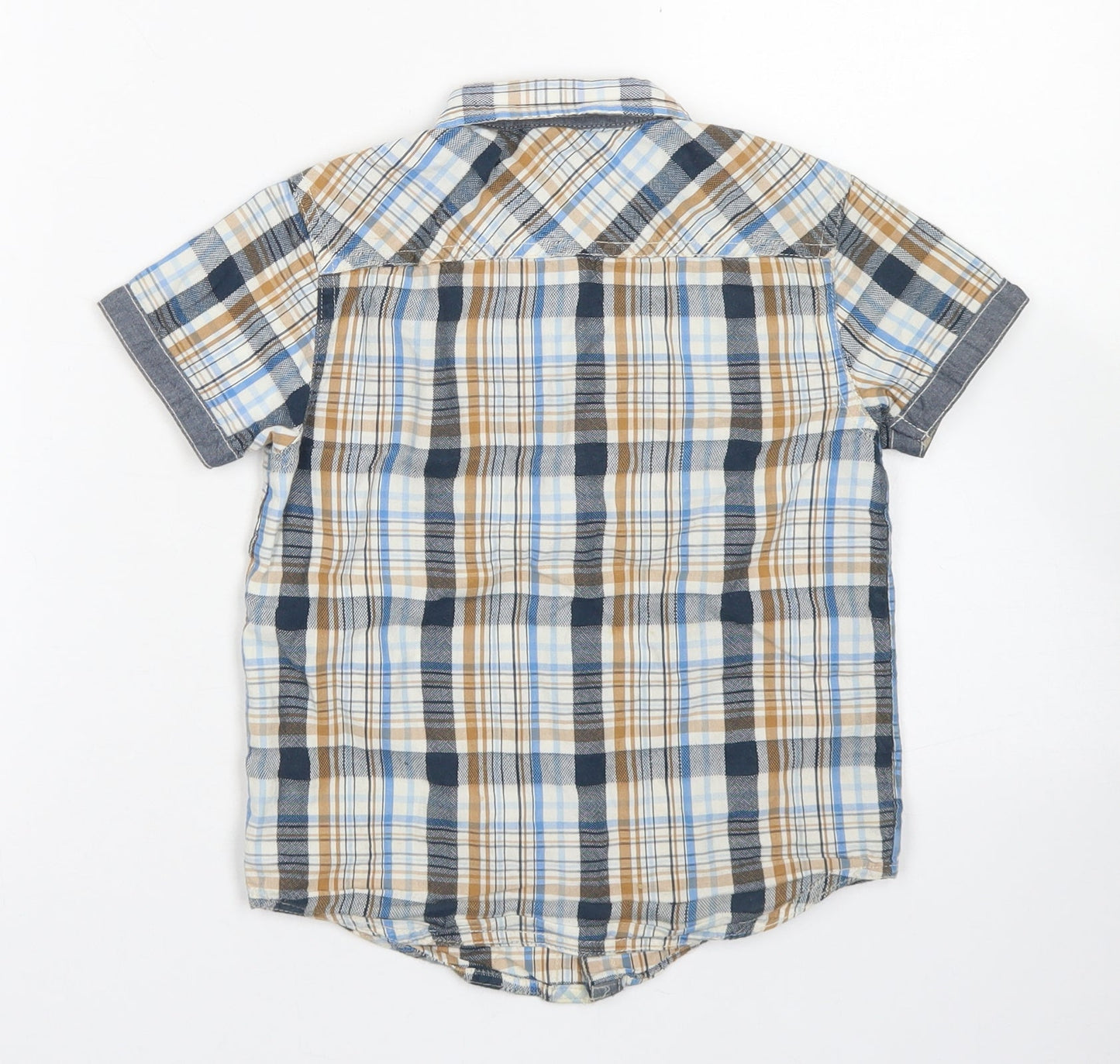 Rebel Boys Blue Plaid Cotton Basic Button-Up Size 5-6 Years Collared Button - Chest Pocket