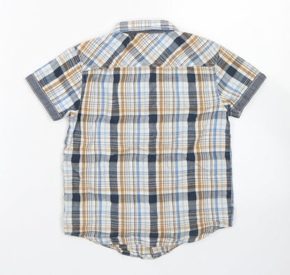 Rebel Boys Blue Plaid Cotton Basic Button-Up Size 5-6 Years Collared Button - Chest Pocket