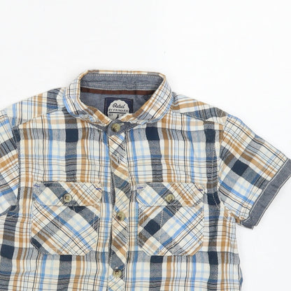 Rebel Boys Blue Plaid Cotton Basic Button-Up Size 5-6 Years Collared Button - Chest Pocket