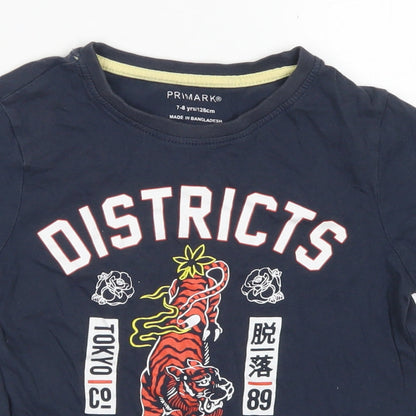 Primark Boys Blue  Cotton Basic T-Shirt Size 7-8 Years Crew Neck