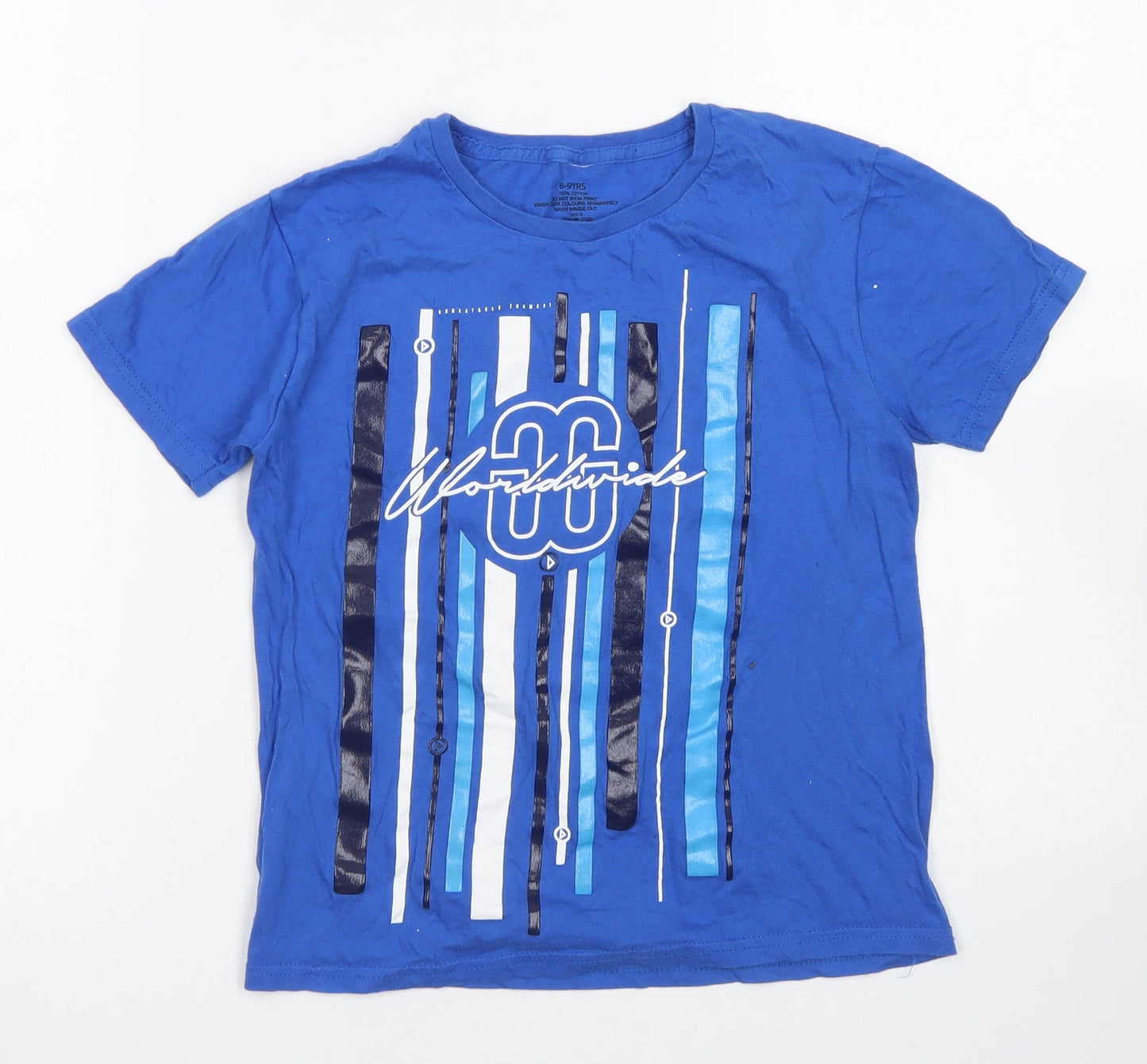 Worldwide Boys Blue  Cotton Basic T-Shirt Size 8-9 Years Crew Neck
