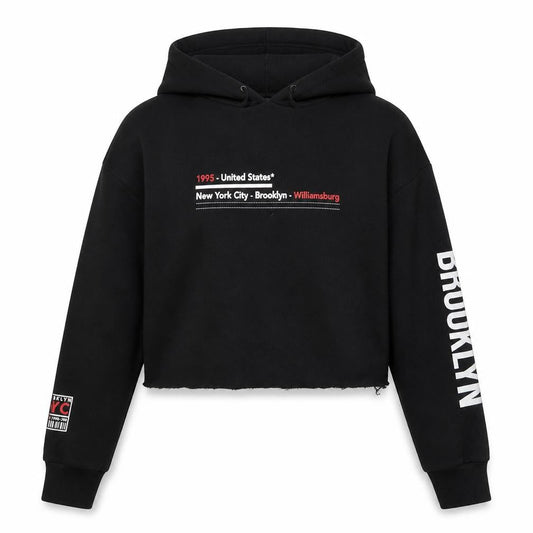 Front view of 915 Generation girls’ black polyester pullover hoodie, size 12-13, years - cropped