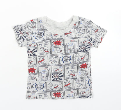 Additional front view of George boys’ grey cotton basic t-shirt, size 6-9, months crew neck - comic book