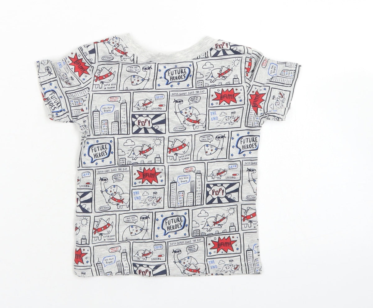 Back view of George boys’ grey cotton basic t-shirt, size 6-9, months crew neck - comic book