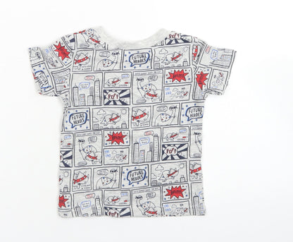 Back view of George boys’ grey cotton basic t-shirt, size 6-9, months crew neck - comic book