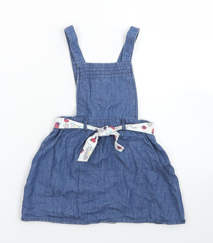 So Cute Girls Blue  Cotton Pinafore/Dungaree Dress  Size 12-18 Months  Square Neck Button - Ladybird Belt