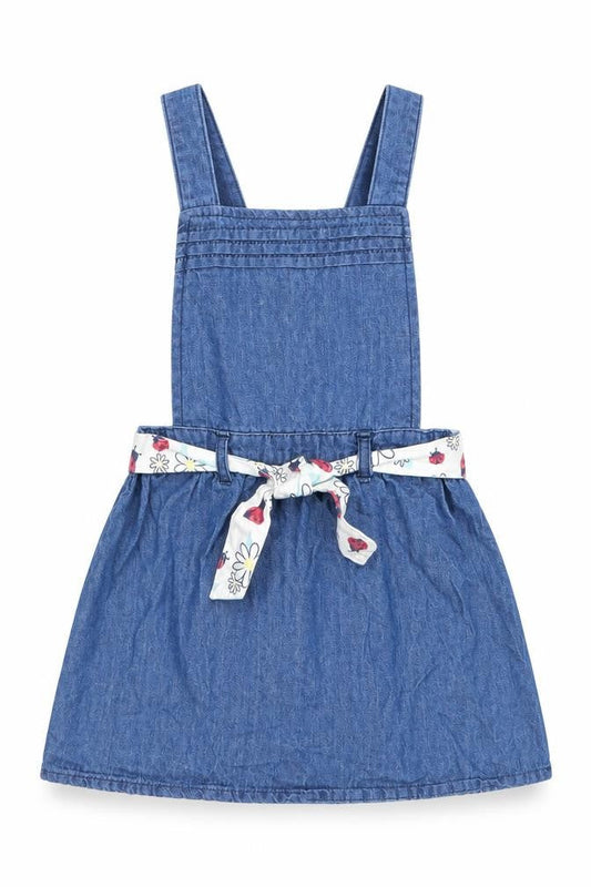 So Cute Girls Blue  Cotton Pinafore/Dungaree Dress  Size 12-18 Months  Square Neck Button - Ladybird Belt