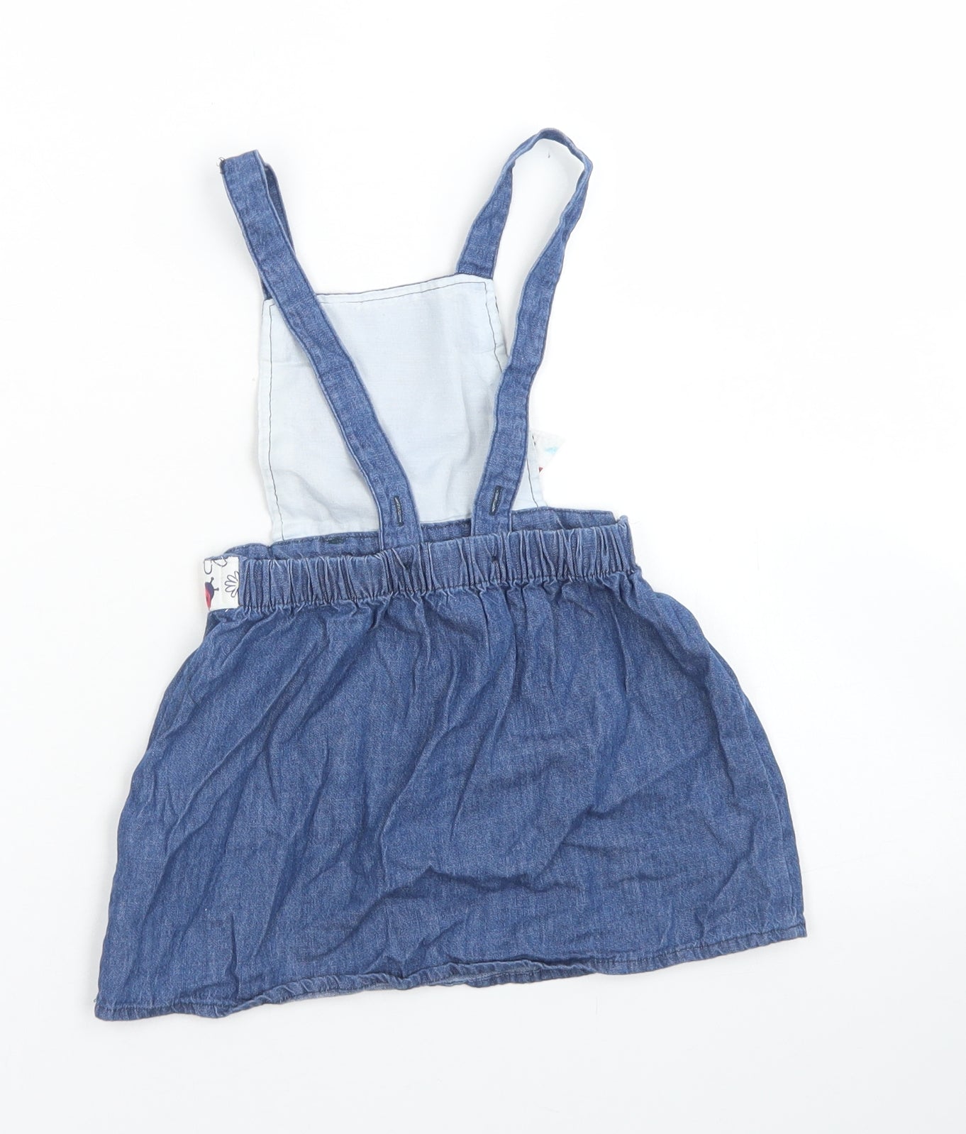 So Cute Girls Blue  Cotton Pinafore/Dungaree Dress  Size 12-18 Months  Square Neck Button - Ladybird Belt