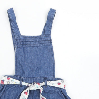 So Cute Girls Blue  Cotton Pinafore/Dungaree Dress  Size 12-18 Months  Square Neck Button - Ladybird Belt