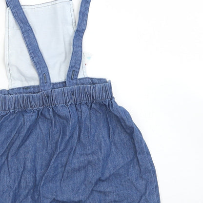 So Cute Girls Blue  Cotton Pinafore/Dungaree Dress  Size 12-18 Months  Square Neck Button - Ladybird Belt