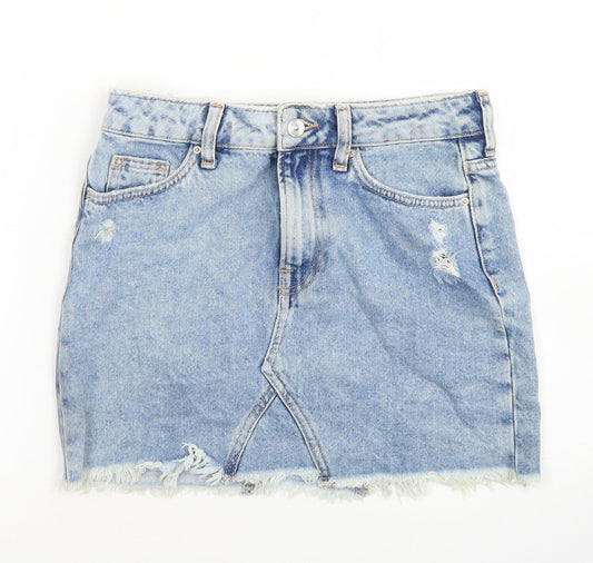 Divided Womens Blue  Cotton A-Line Skirt Size 8   Button