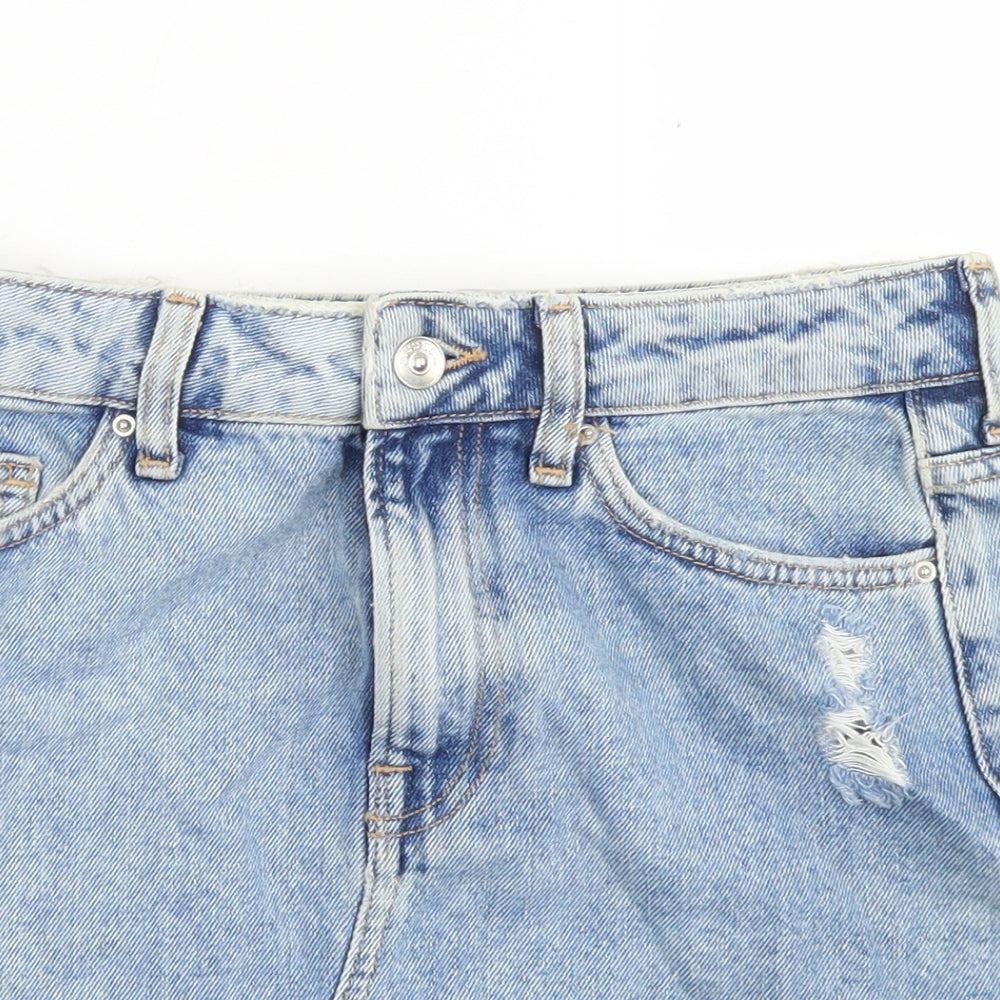 Divided Womens Blue  Cotton A-Line Skirt Size 8   Button