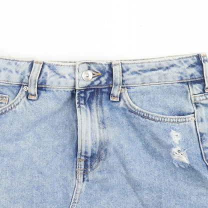 Divided Womens Blue  Cotton A-Line Skirt Size 8   Button