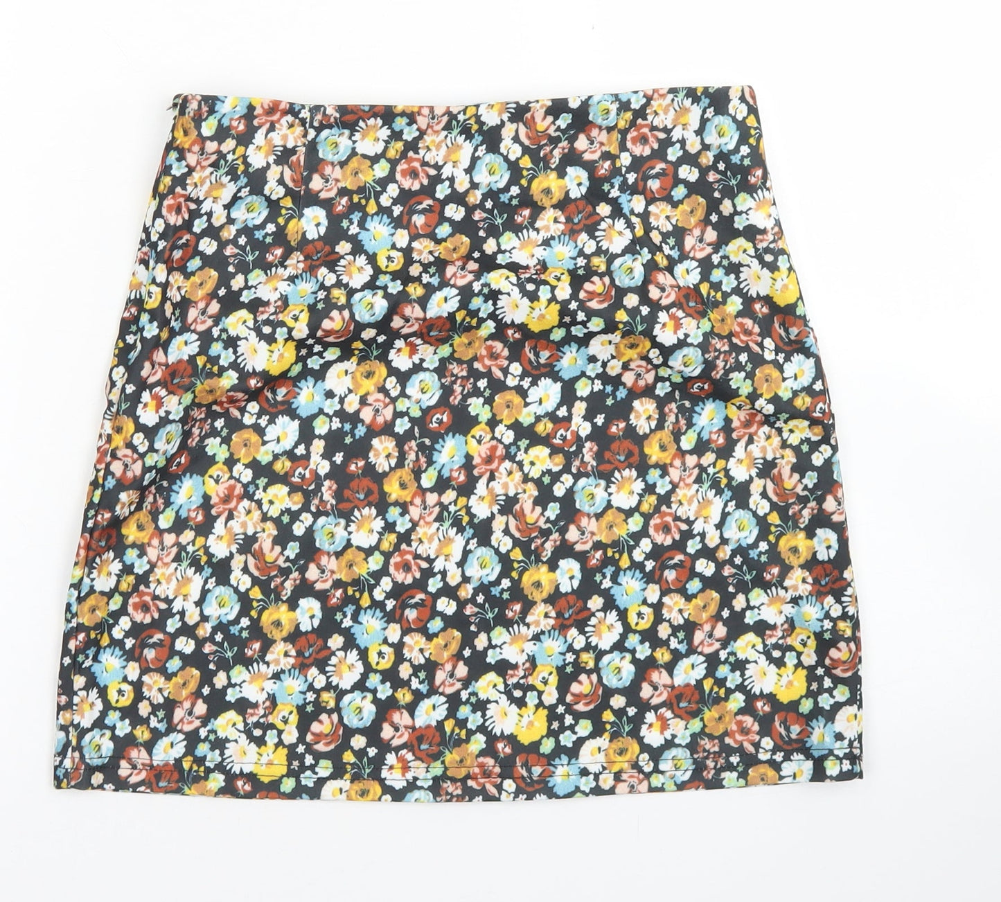 SheIn Womens Black Floral Polyester A-Line Skirt Size S   Zip