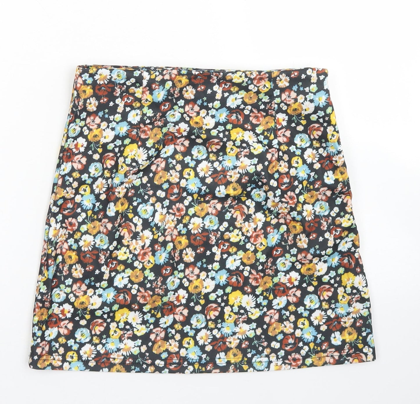 SheIn Womens Black Floral Polyester A-Line Skirt Size S   Zip