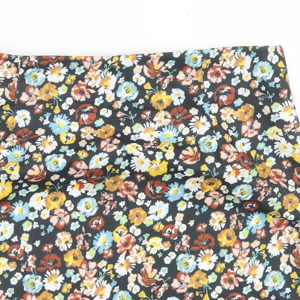 SheIn Womens Black Floral Polyester A-Line Skirt Size S   Zip