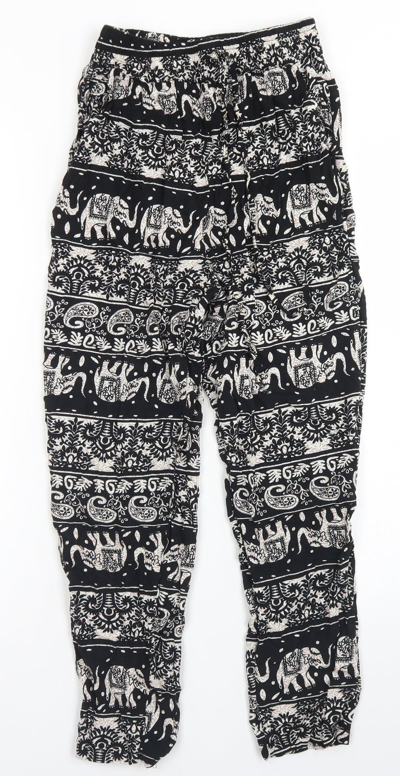 Julia Womens Black Fair Isle Cotton Harem Trousers Size S L23 in Regular