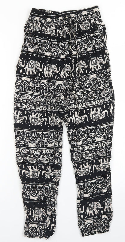 Julia Womens Black Fair Isle Cotton Harem Trousers Size S L23 in Regular