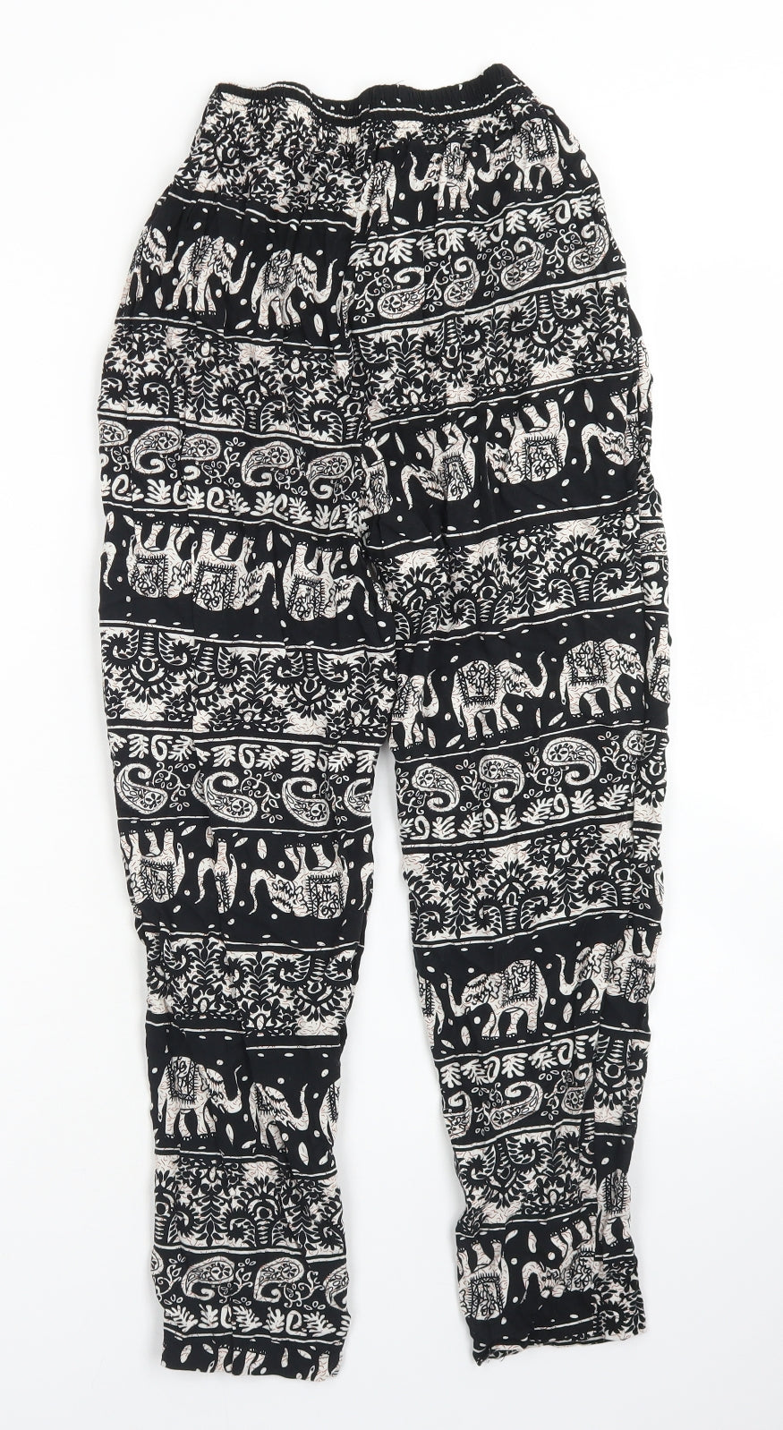 Julia Womens Black Fair Isle Cotton Harem Trousers Size S L23 in Regular