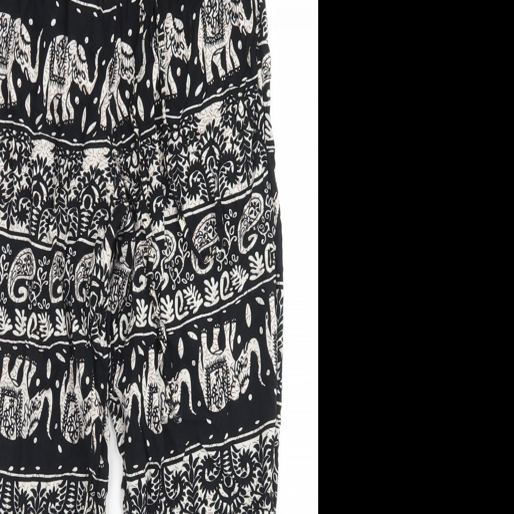 Julia Womens Black Fair Isle Cotton Harem Trousers Size S L23 in Regular