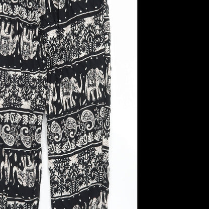 Julia Womens Black Fair Isle Cotton Harem Trousers Size S L23 in Regular