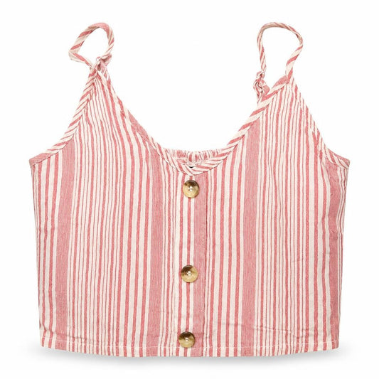 Front view of Divided women’s red striped viscose cropped tank, size UK 6, v-neck