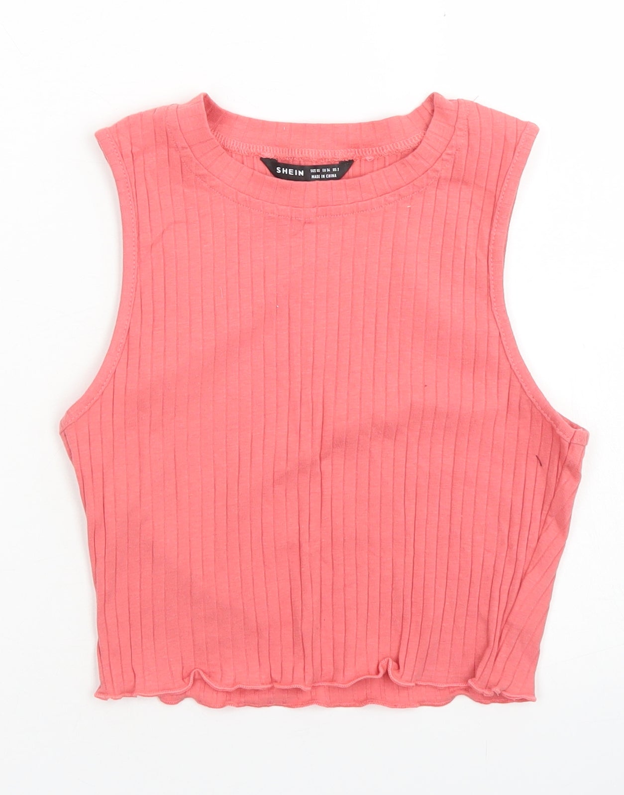 Shein  Womens Pink  Cotton Cropped Tank Size XS Crew Neck - Lettuce Edging