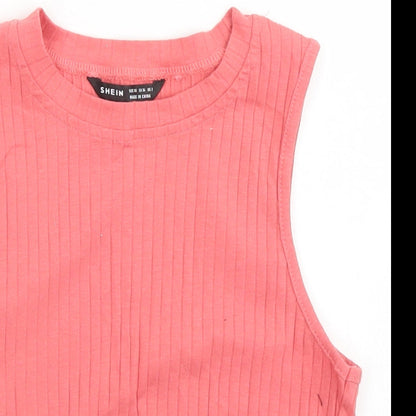 Shein  Womens Pink  Cotton Cropped Tank Size XS Crew Neck - Lettuce Edging