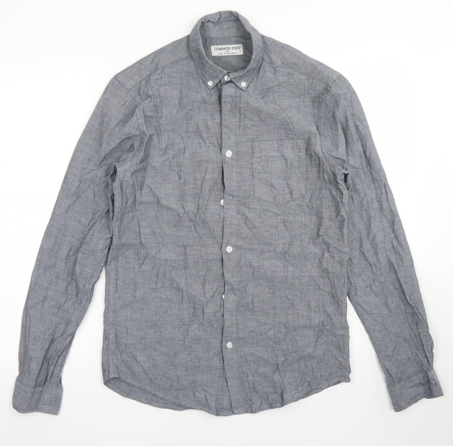 Mens UK Size XS Cedar Wood State Grey  Button-Up Long Sleeve Casual Shirt