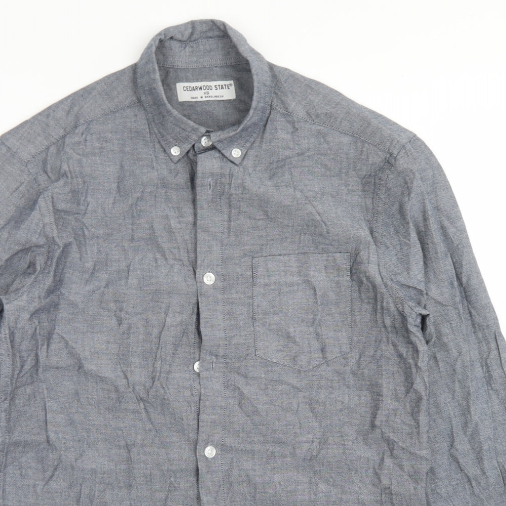 Mens UK Size XS Cedar Wood State Grey  Button-Up Long Sleeve Casual Shirt