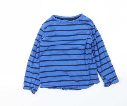 George Boys Blue Striped Cotton Basic T-Shirt Size 2 Years Round Neck