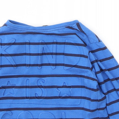 George Boys Blue Striped Cotton Basic T-Shirt Size 2 Years Round Neck