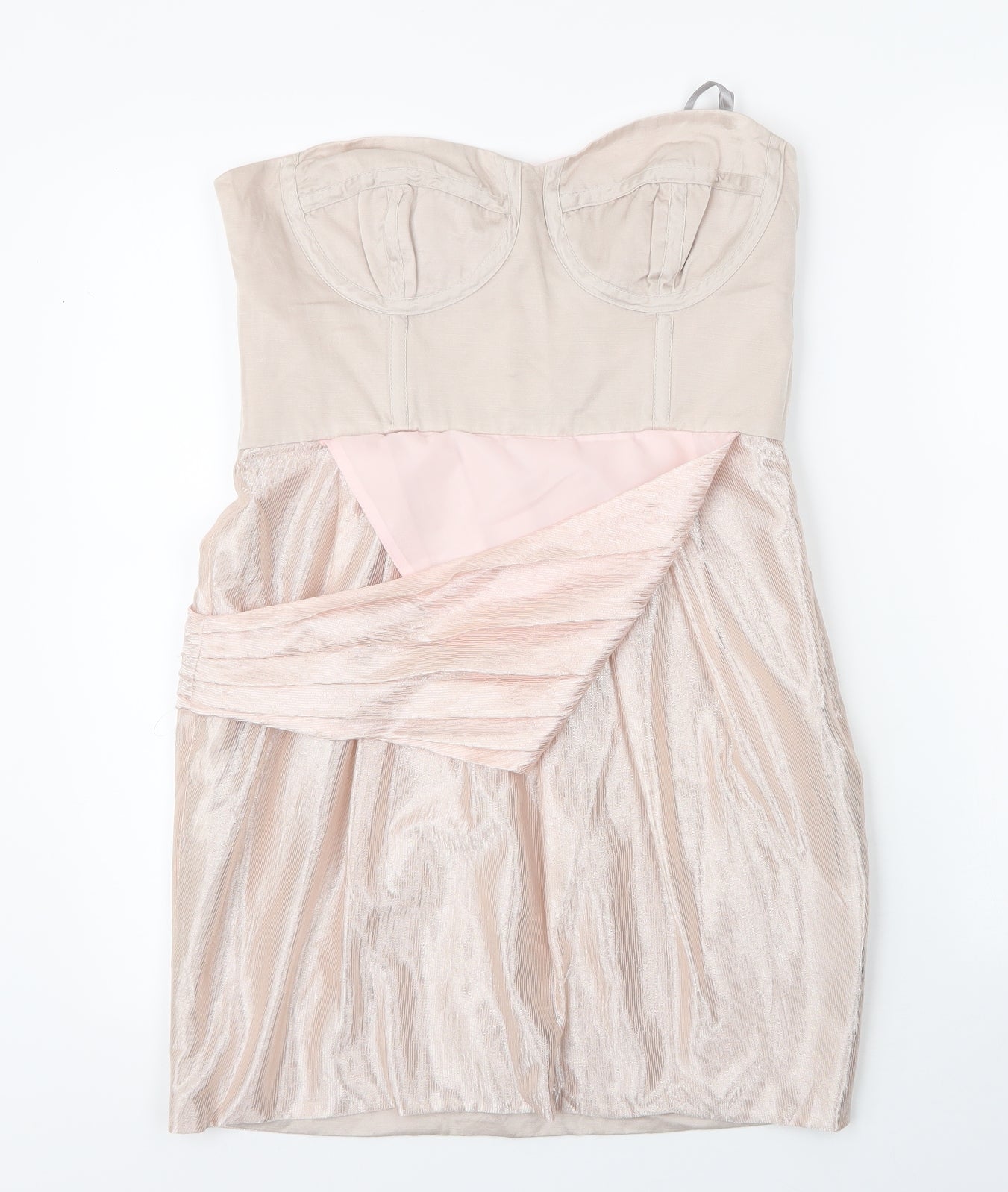 Debenhams Womens Gold  Viscose A-Line  Size 12  Sweetheart Zip