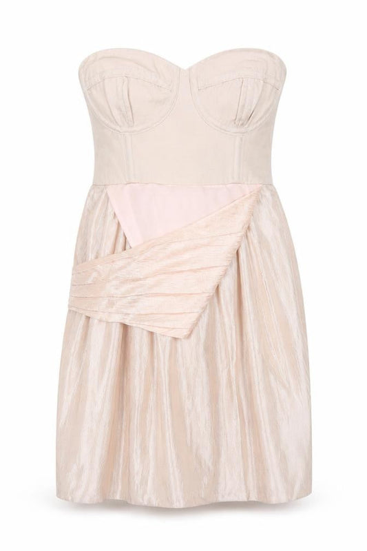 Front view of Debenhams women’s gold viscose a-line, size UK 12, sweetheart zip