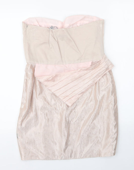 Debenhams Womens Gold  Viscose A-Line  Size 12  Sweetheart Zip