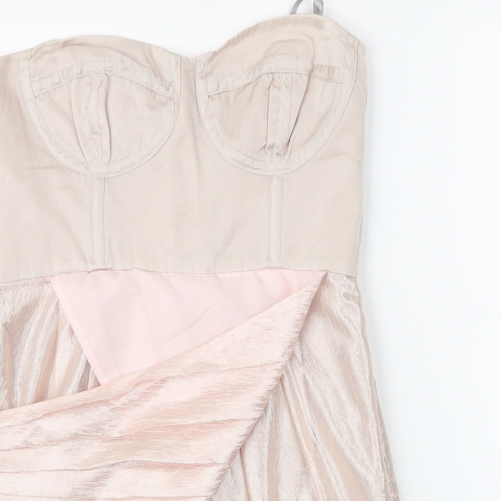 Debenhams Womens Gold  Viscose A-Line  Size 12  Sweetheart Zip