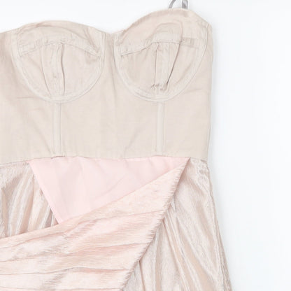 Debenhams Womens Gold  Viscose A-Line  Size 12  Sweetheart Zip