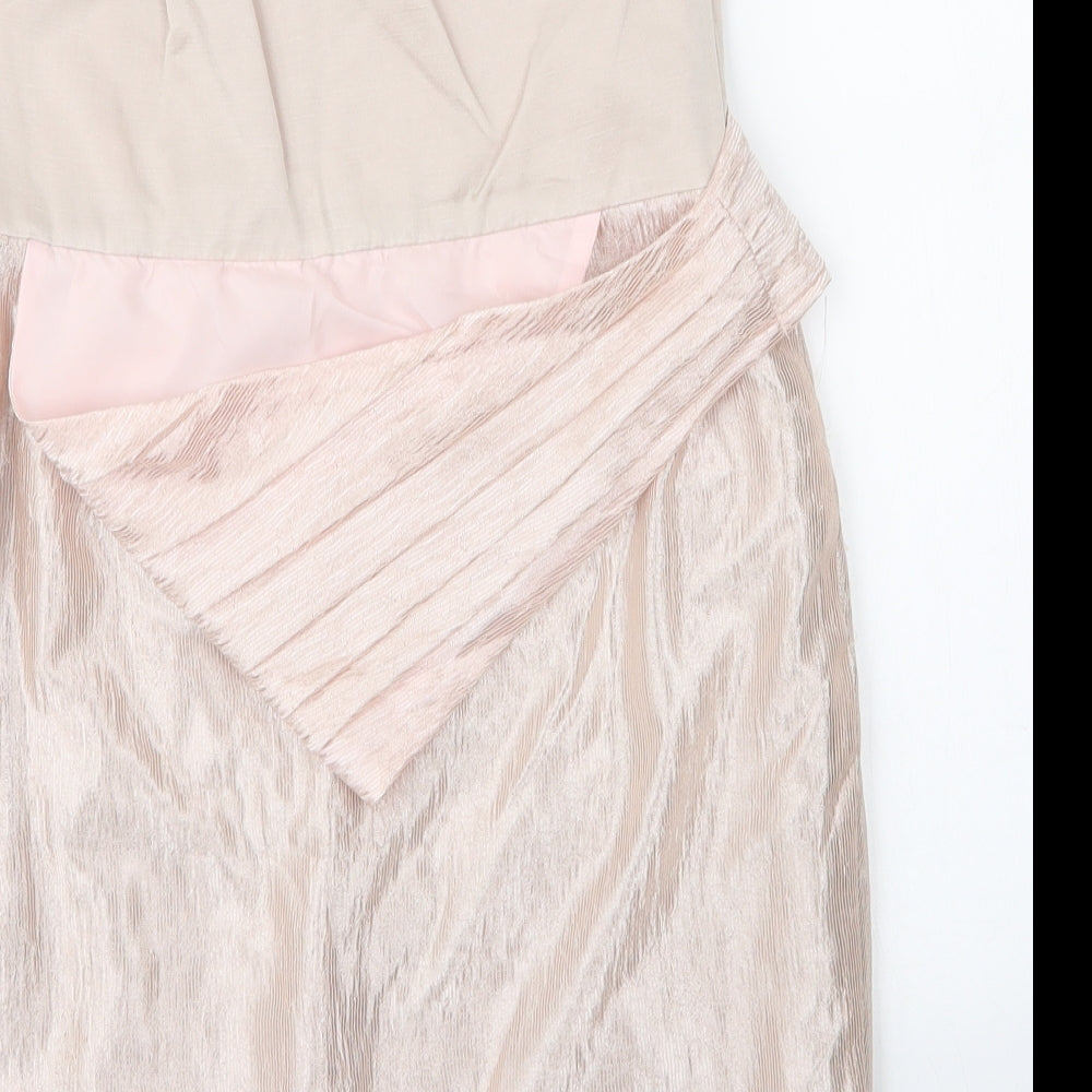 Debenhams Womens Gold  Viscose A-Line  Size 12  Sweetheart Zip