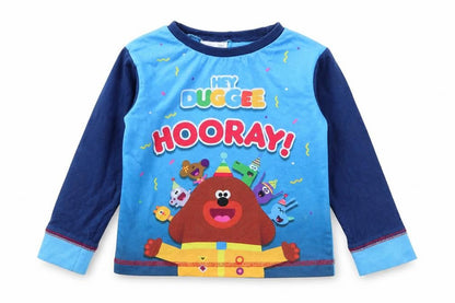 Front view of Hey Duggie boys’ blue cotton basic t-shirt, size 12, months round neck