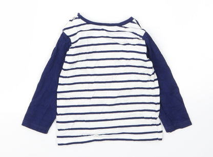 Mini Club Boys White Striped Cotton Basic T-Shirt Size 12 Months Round Neck Button