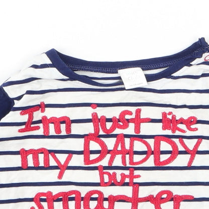 Mini Club Boys White Striped Cotton Basic T-Shirt Size 12 Months Round Neck Button