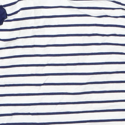 Mini Club Boys White Striped Cotton Basic T-Shirt Size 12 Months Round Neck Button