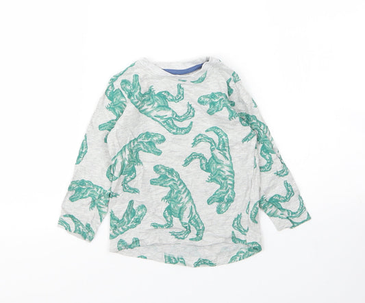 Nutmeg Boys Grey  Cotton Basic T-Shirt Size 18-24 Months Round Neck  - Dinosaur