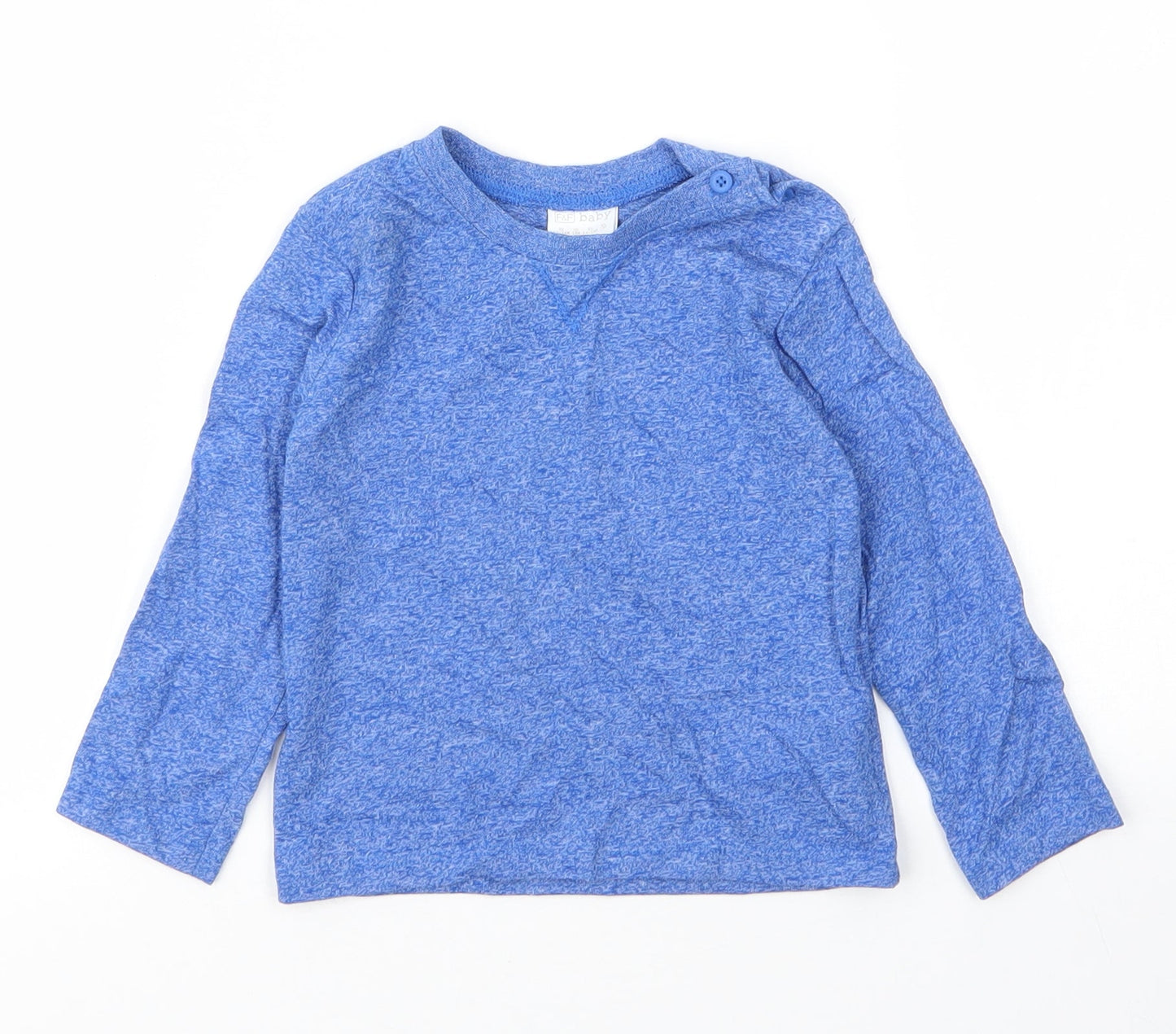 F&F Boys Blue  Cotton Basic T-Shirt Size 12 Months Round Neck Button